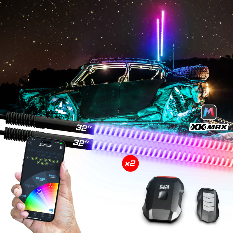XK Glow 2x 48 XKmax RGBW Advanced App Control LED Whip Light Kit for 4x4 Offroad UTV ATV