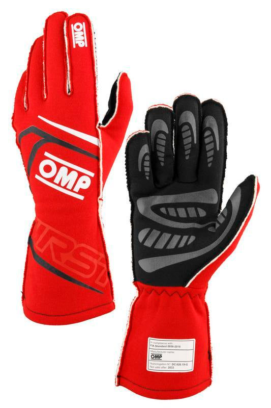 OMP FIRST GLOVES FIA 8856-2018 MY2025 BLACK / FUCHSIA SZ XS