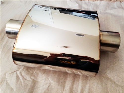 P2R PowerRevRacing - Universal Oval Muffler, 3.0" inlet x 3.0" outlet (Center In - Center Out)