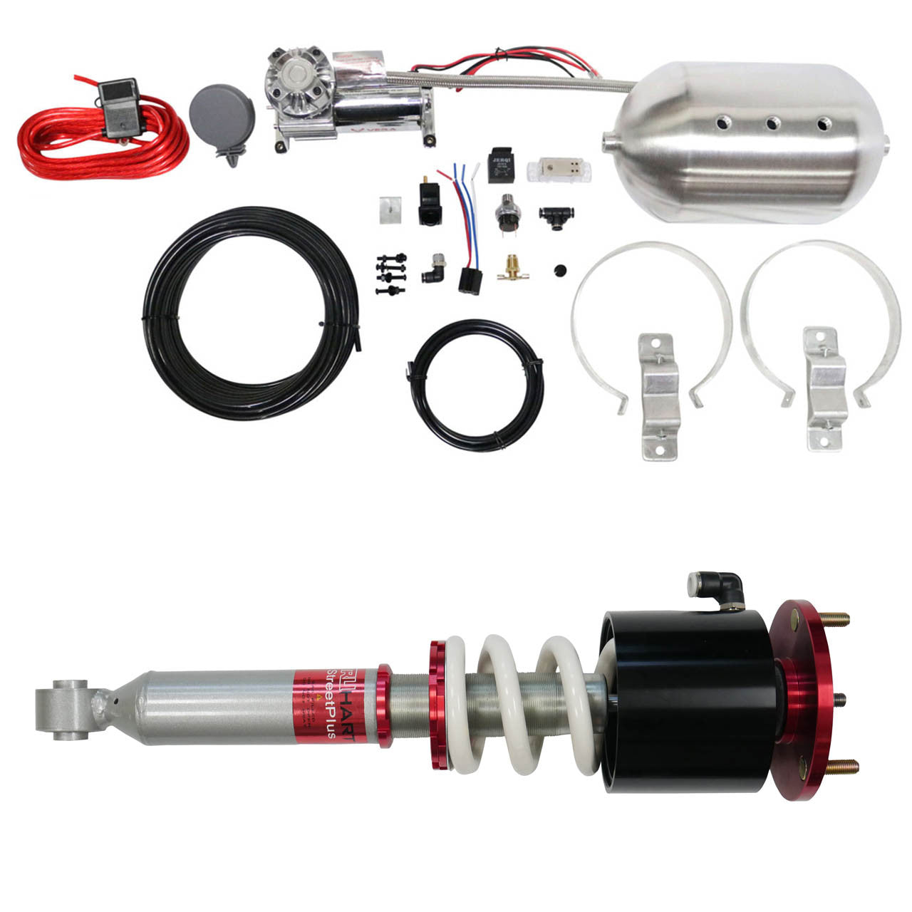 StreetPlus Coilovers w/ Front Air Cups Plus Silver Management For 93-98 BMW 3-Series E36 (Incl M3), RWD TruHart