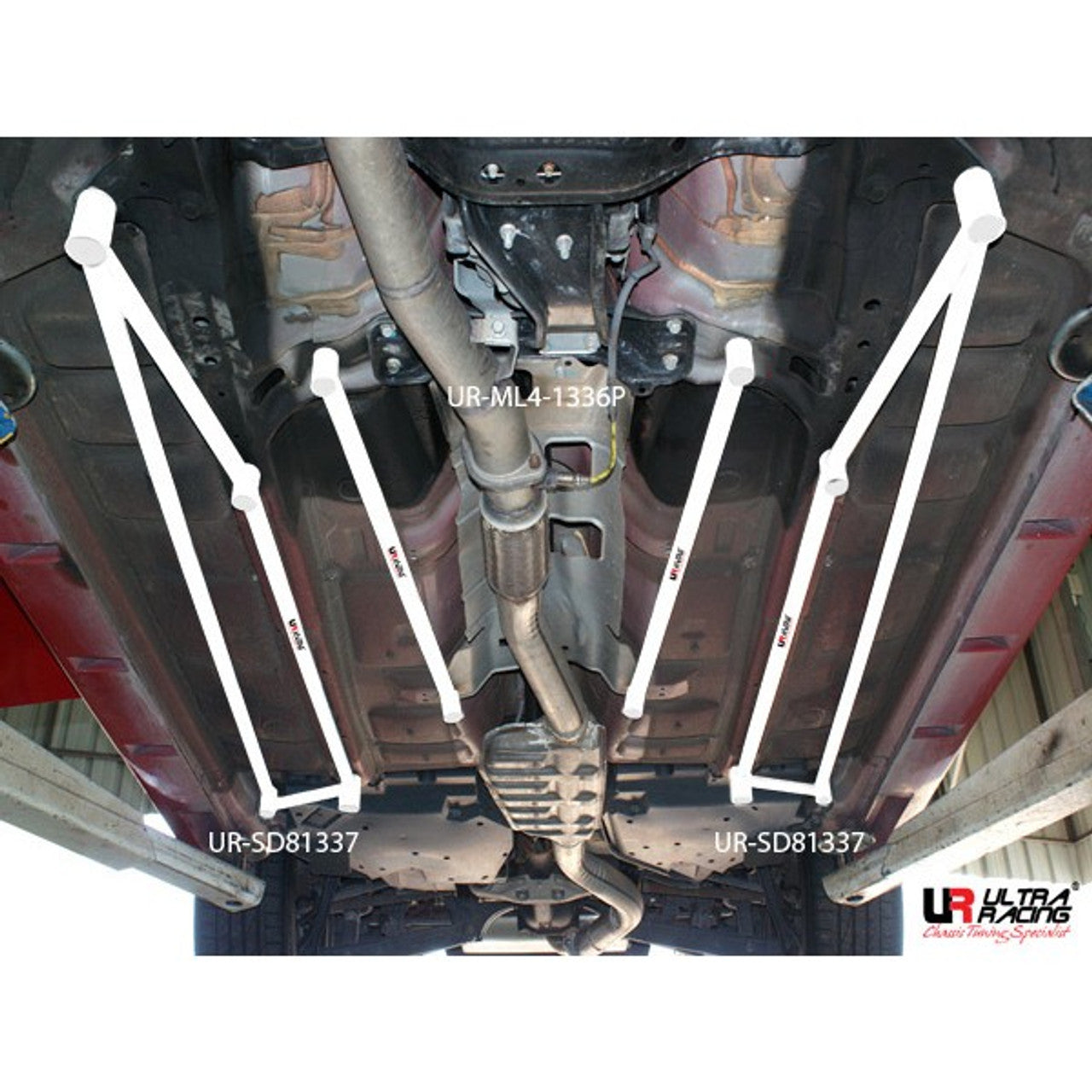 Ultra Racing - 4pt Middle Lower Side Braces (PAIR) - SUBARU WRX STI HATCH (GRB) 2008-2014 - UR-MS4-1336P