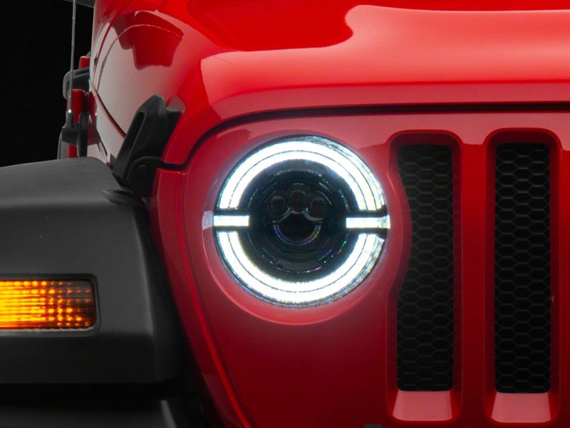 Raxiom 18-23 Jeep Wrangler JL Axial Series 9-In LED Angel Eye Headlights- Black Housing (Clear Lens)