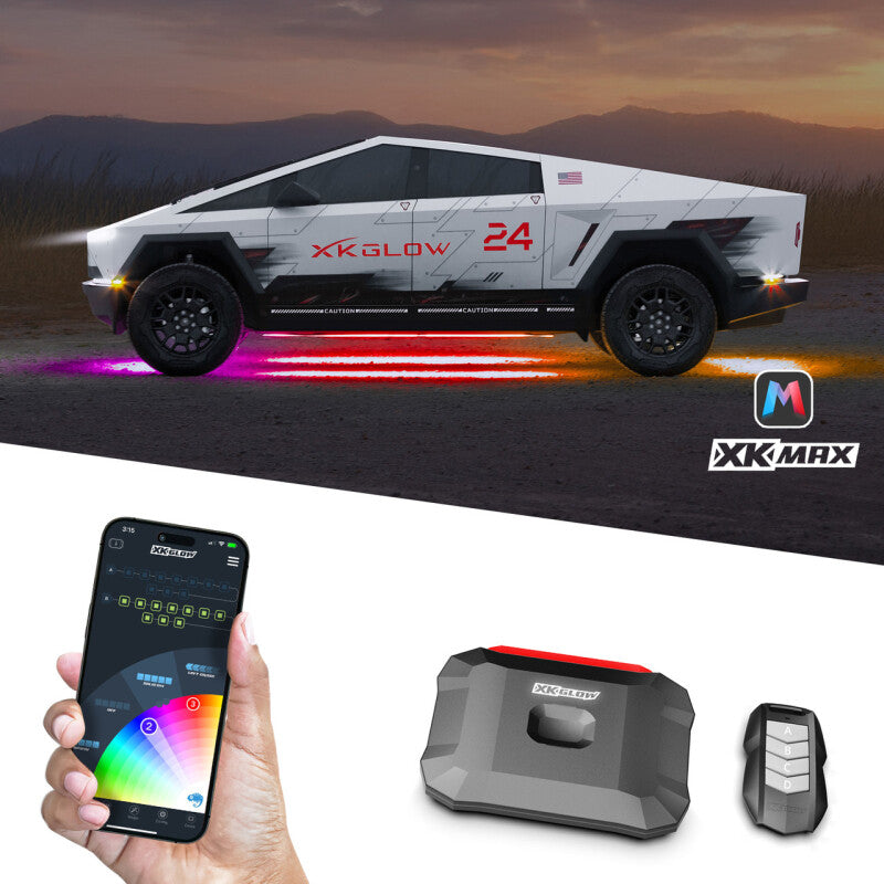 XK Glow Tesla Cybertruck XKMax LED Underglow Light Kit w/ RGBW Chasing Lights
