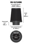 K&N Universal Rubber Filter-Round Tapered 4in Flange ID x 8in Base OD x 6.625in Top OD x 8in H