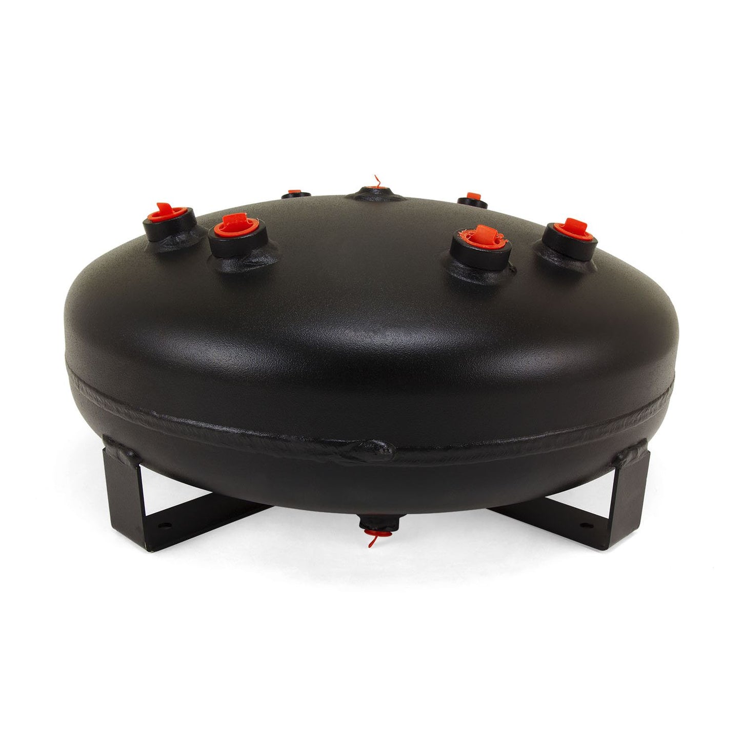 4 Gallon Air Tank; (1) 1/8 in. bottom drain port (1) 1/4 in. port (2) 3/8 in. ports & (4) 1/2 in. ports; 8 in. H x 16 in. D ; Interior and exterior of this tank is powder coated black to resist rust; DOT Approved