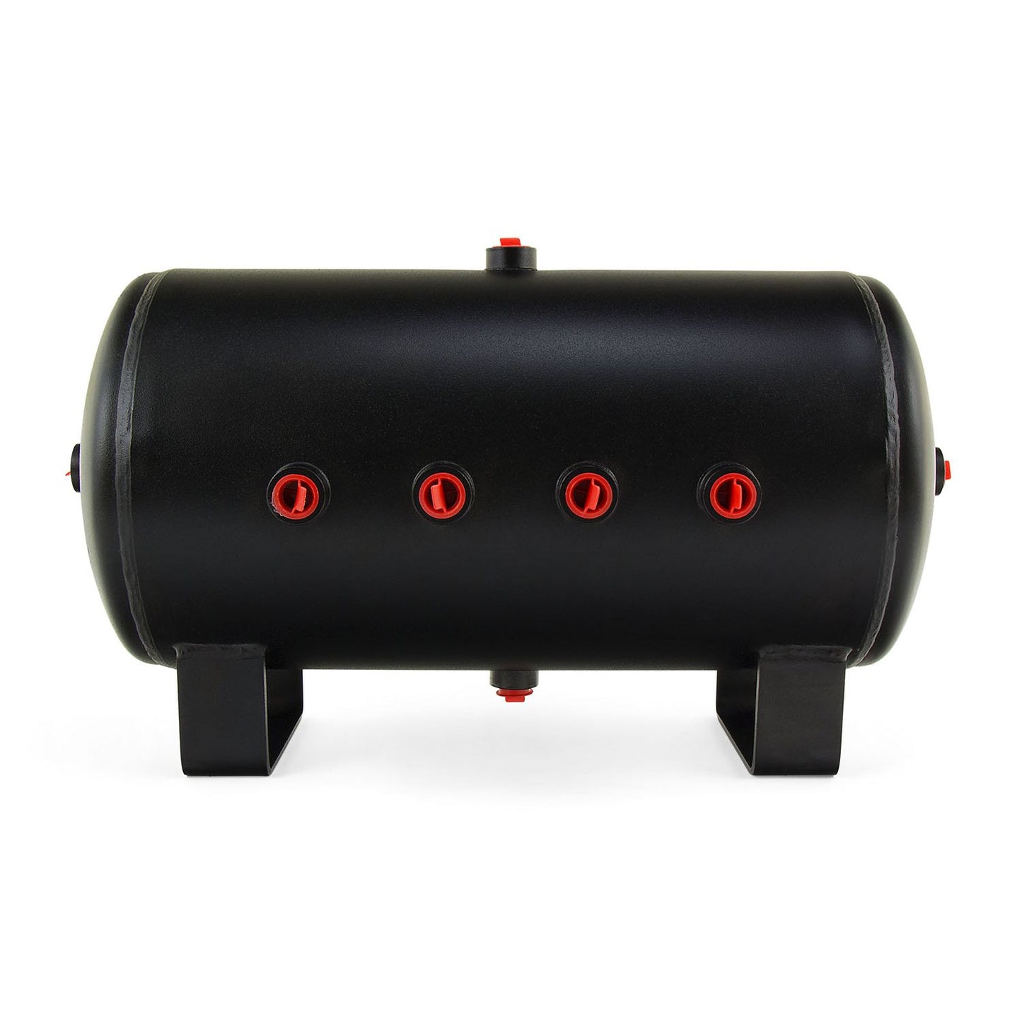 5 Gallon Air Tank; (8) 1/2 in. ports; 12 1/2 in. H x 20 in. L; Interior and exterior of this tank is powder coated black to resist rust; DOT Approved