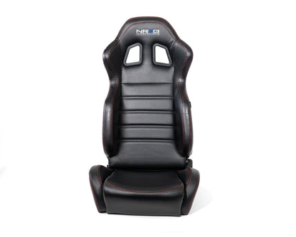 NRG Reclinable Racing Seats (Pair) Black Leather w/NRG Logo Red Stitch