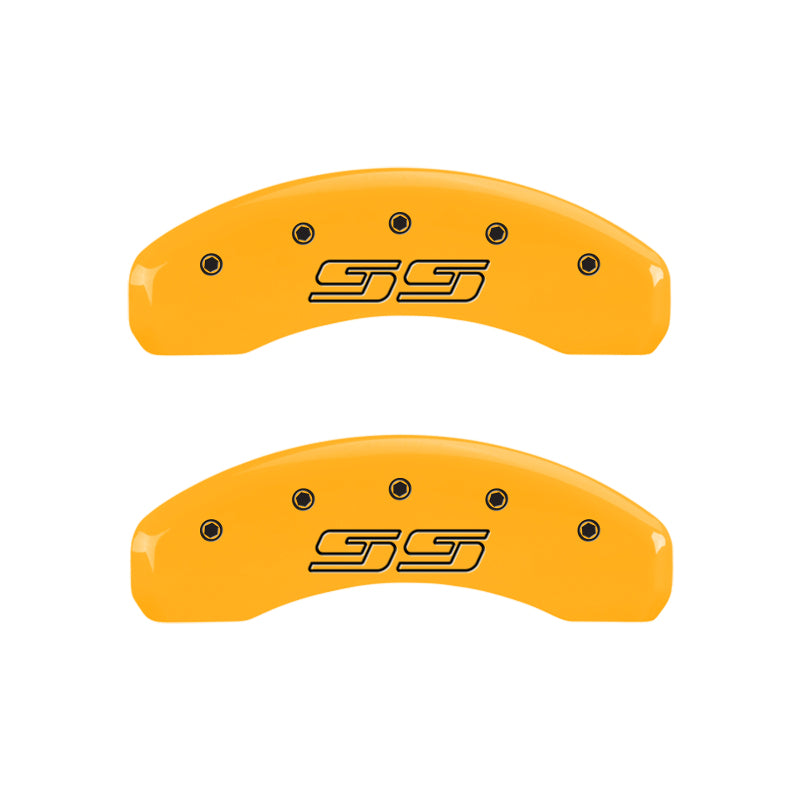 MGP 4 Caliper Covers Engraved Front & Rear Avalanche style/SS Yellow finish black ch