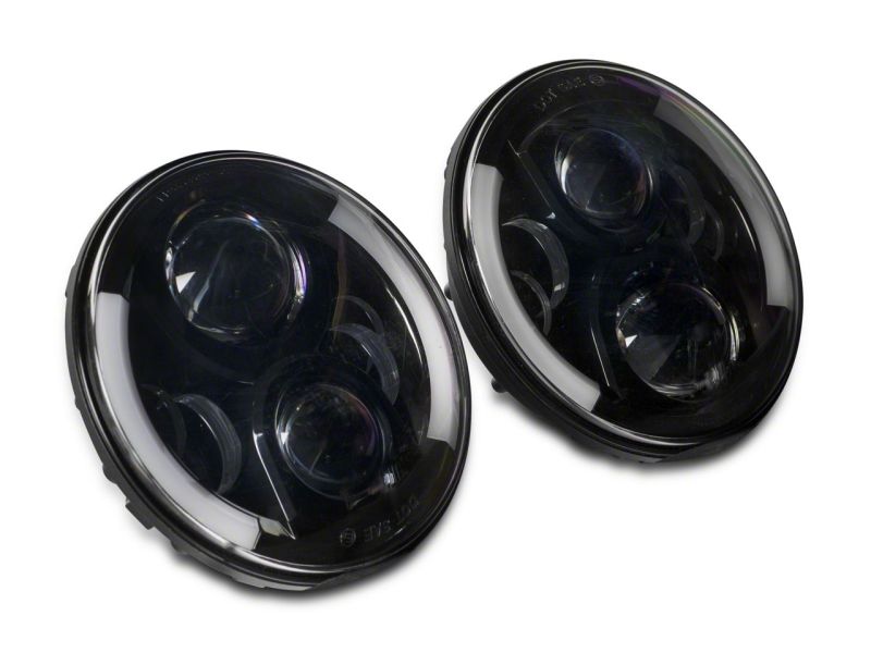 Raxiom 97-18 Jeep Wrangler TJ & JK 6-LED Headlights w/ Partial Halo- Black Housing (Clear Lens)