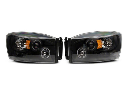 Raxiom 06-08 Dodge RAM 1500 LED Halo Projector Headlights- Black Housing (Clear Lens)