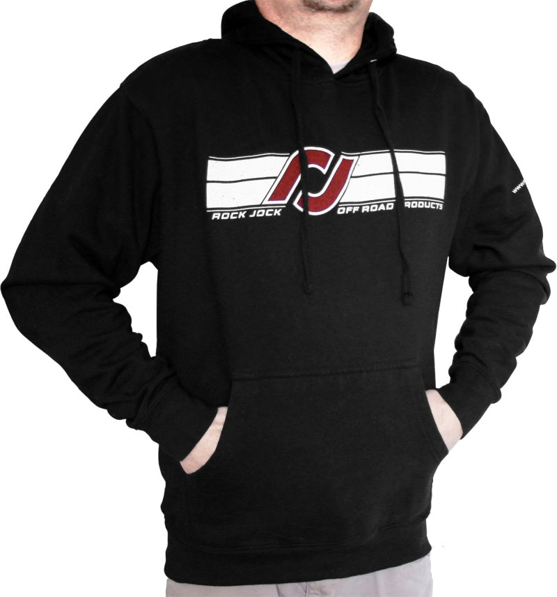 RockJock Hoodie Sweatshirt w/ RJ Logo and Horizontal Stripes Black Large Print on Front