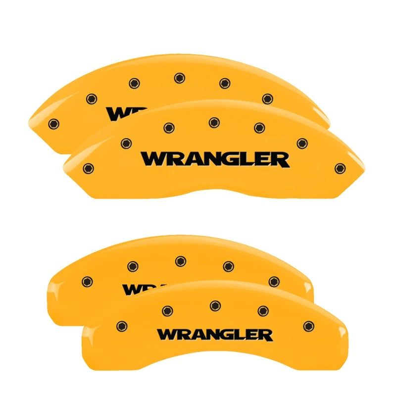 MGP 4 Caliper Covers Engraved Front & Rear Wrangler Yellow Finish Black Char 2018 Jeep Wrangler