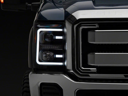 Raxiom 11-16 Ford F-250 Super Duty LED Projector Headlights - Black Housing (Clear Lens)