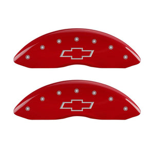 MGP 4 Caliper Covers Engraved Front & Rear Bowtie Red finish silver ch