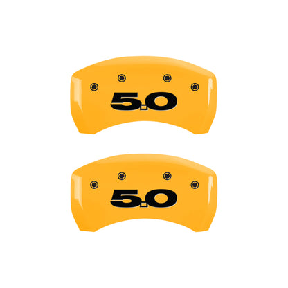MGP 4 Caliper Covers Engraved Front Mustang Engraved Rear 50 Yellow finish black ch