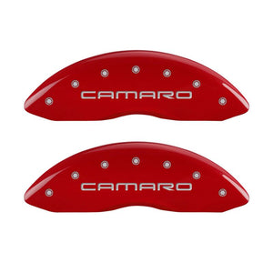 MGP 4 Caliper Covers Engraved Front Gen 4/Camaro Engraved Rear Gen 4/SS Red finish silver ch