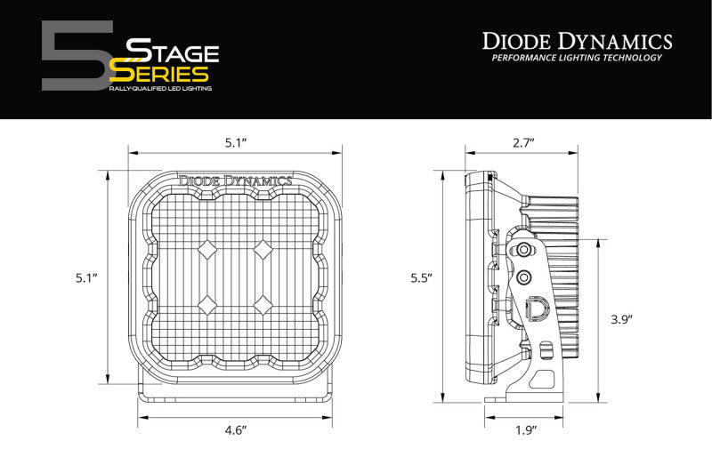 Diode Dynamics SS5 LED Pod Pro - Yellow Combo (Single)