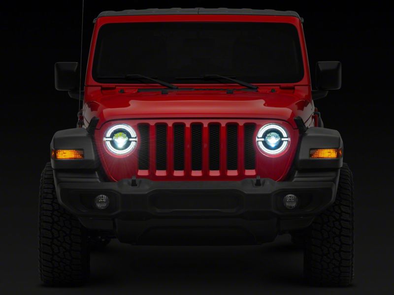 Raxiom 18-23 Jeep Wrangler JL Axial Series 9-In LED Angel Eye Headlights- Black Housing (Clear Lens)