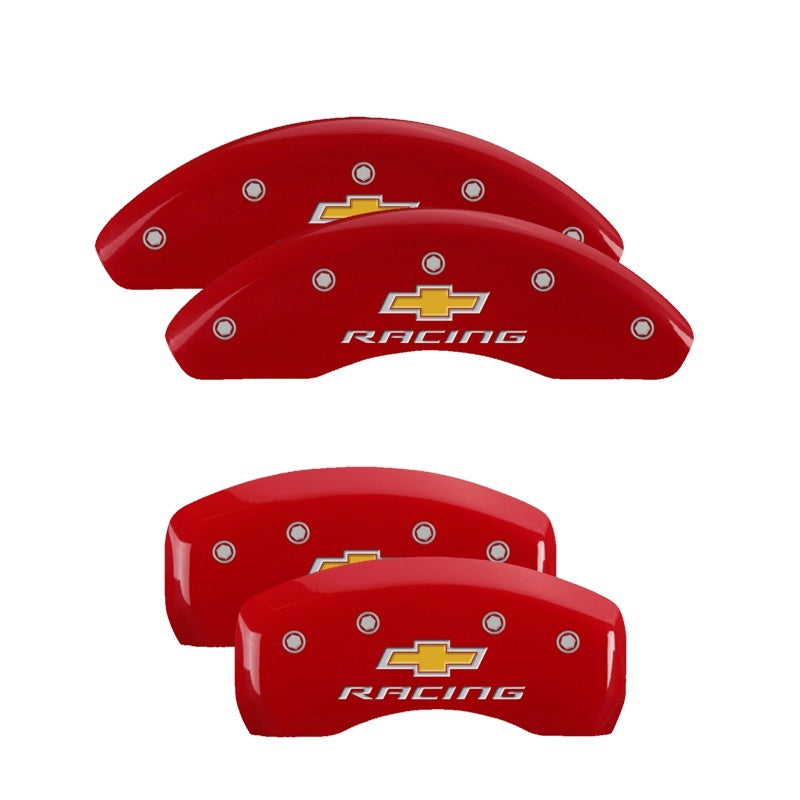 MGP 4 Caliper Covers Engraved Front & Rear Chevy Racing Red Finish Silver Char 2019 Chevrolet Malibu
