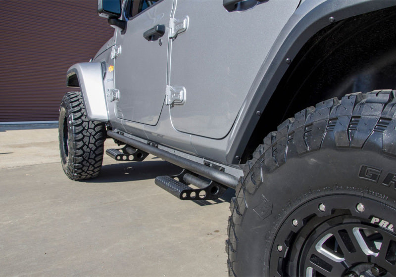 N-Fab RKR Step System 2019 Jeep Wrangler JT 4 Door Truck Full Length - Tex. Black - 1.75in