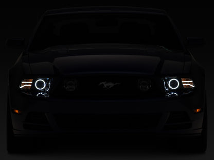 Raxiom 13-14 Ford Mustang LED Halo Projector Headlights- Black Housing (Clear Lens)