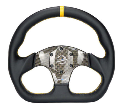 NRG Carbon Fiber Flat Bottom Steering Wheel (320mm) Red CF Center w/Red Stitch/Center Mark