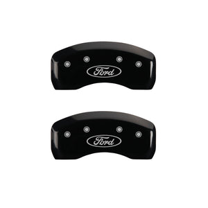 MGP 4 Caliper Covers Engraved Front & Rear Oval Logo/Ford Black Finish Silver Char 2017 Ford Fusion