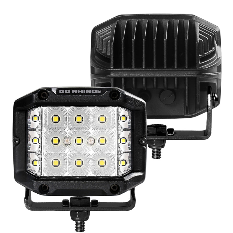 Go Rhino Xplor Bright Series Sideline Cube LED Flood Light Kit (Surface Mount) 4x3 - Blk (Pair)