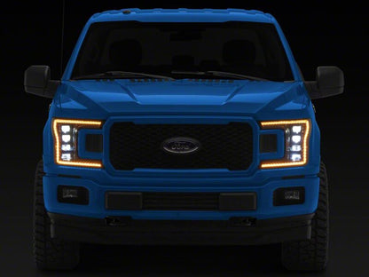 Raxiom 18-20 Ford F-150 CXR Series LED Headlights with Amber DRL- Black Housing- Clear Lens
