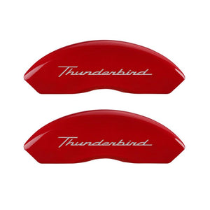 MGP 4 Caliper Covers Engrvd Front No bolts/Tbird Engrvd Rear/Tbird Emblem Red fnsh slvr ch