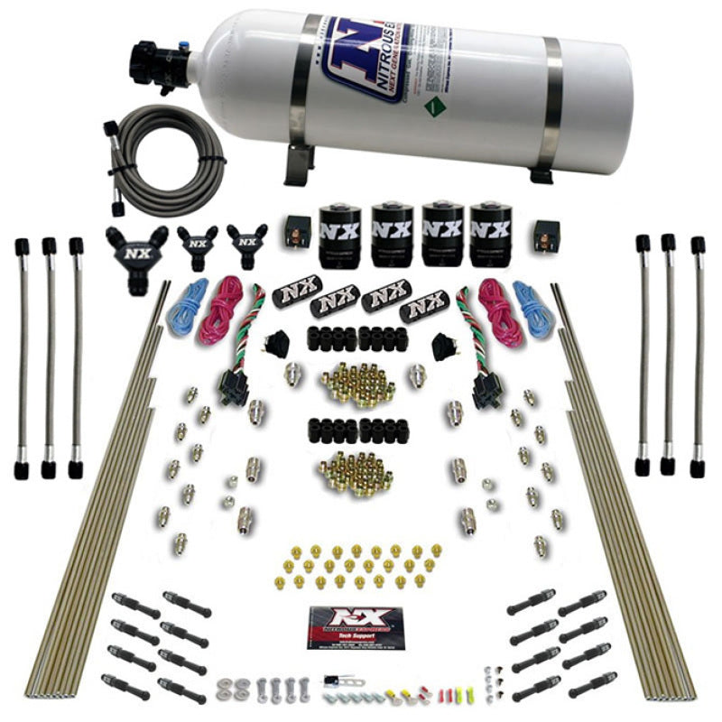 Nitrous Express 8 Cyl Dry Direct Port Dual Stage 4 Solenoids Nitrous Kit (200-600HP) w/15lb Bottle