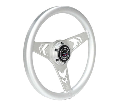 NRG Aluminum Steering Wheel 330mm - Arow Cutout - Ergonomic Grip - Anadized Silver