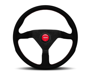 Momo Montecarlo Alcantara Steering Wheel 350 mm - Black/Red Stitch/Black Spokes