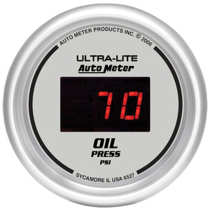 Autometer Ultra-Lite 2-1/16in 100PSI Silver Dial Digital Oil Pressure Gauge w/ Red LED