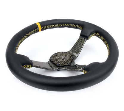 NRG Carbon Fiber Steering Wheel (350mm) Leather Trim w/Gold Stitching/Center Mark