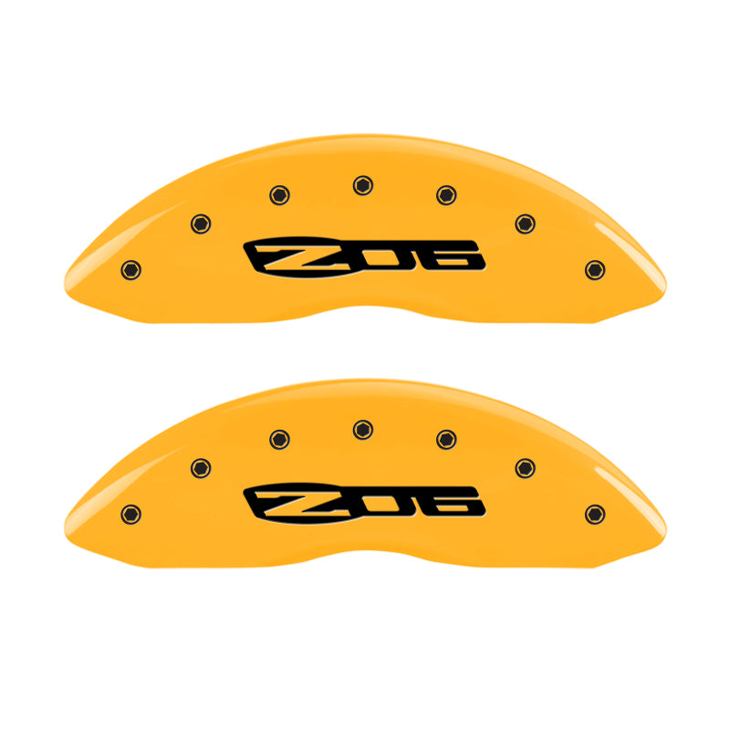 MGP 4 Caliper Covers Engraved Front C6/Corvette Engraved Rear C6/Z06 Yellow finish black ch