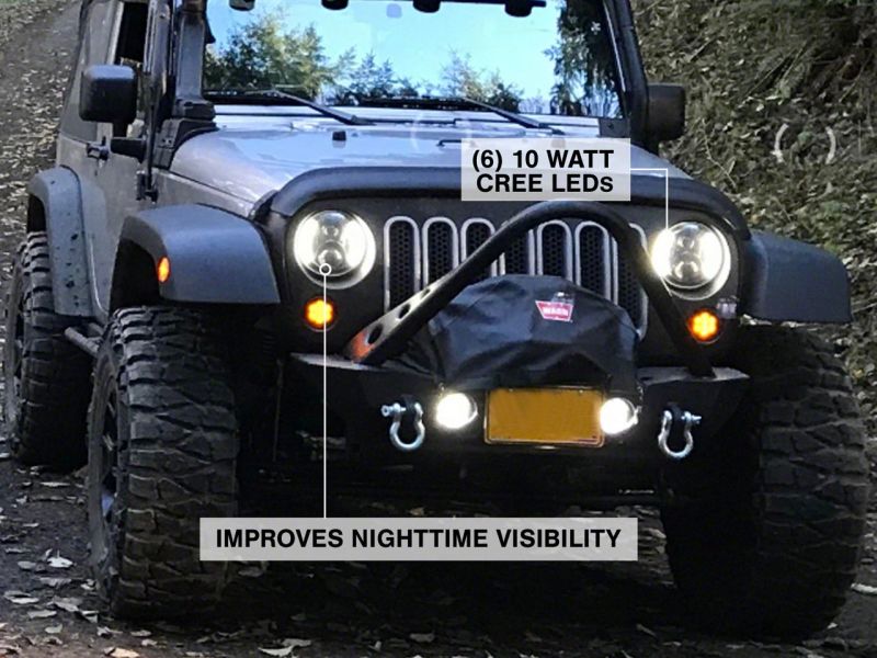 Raxiom 97-18 Jeep Wrangler TJ & JK 6-LED Headlights w/ Partial Halo- Black Housing (Clear Lens)
