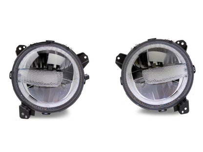 Raxiom 18-23 Jeep Wrangler JL Axial Series 9-In LED Headlights- Black Housing (Clear Lens)