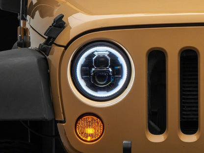 Raxiom 07-18 Jeep Wrangler JK Axial 7-In LED Headlights w/ DRL Turn Signals- Black Housing (Clear)