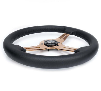 NRG Light Weight Gaming Steering Wheel - Blitz 350mm 3 Rose Gold Spokes Slits - Leather - No Dish