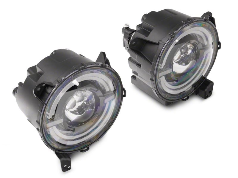 Raxiom 18-23 Jeep Wrangler JL Axial Series 9-In LED Angel Eye Headlights- Black Housing (Clear Lens)