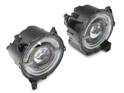 Raxiom 18-23 Jeep Wrangler JL Axial Series 9-In LED Angel Eye Headlights- Black Housing (Clear Lens)