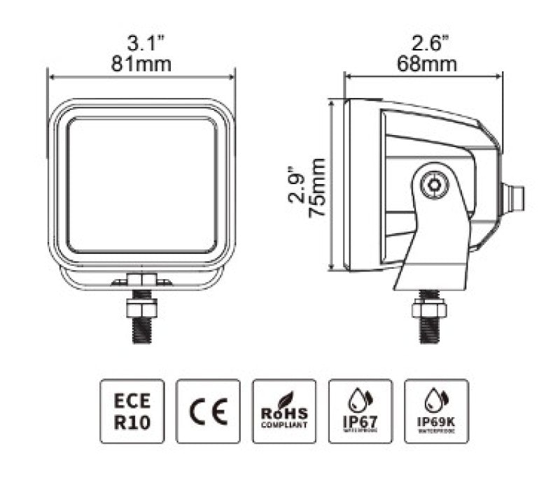 Go Rhino Xplor Blackout Series Cube LED Flood Light Kit (Surface/Threaded Stud Mnt) 3x3 - Blk (Pair)