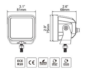 Go Rhino Xplor Blackout Series Cube LED Flood Light Kit (Surface/Threaded Stud Mnt) 3x3 - Blk (Pair)