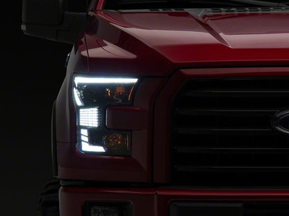 Raxiom 15-17 Ford F-150 XR Series LED Projector Headlights with DRL- Black Housing- Clear Lens