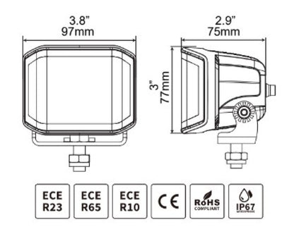 Go Rhino Xplor Blackout Combo Series Cube Sideline LED Flood Lights w/Amber 4x3 - Blk (Pair)