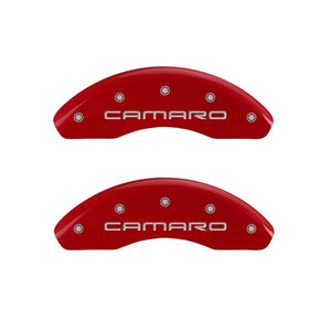 MGP 4 Caliper Covers Engraved Front Gen 4/Camaro Engraved Rear Gen 4/Z28 Red finish silver ch