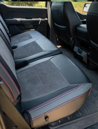 PRP 2021+ Ford 150/ 2023+ SuperDuty Rear Seat Covers (Pair) - Black w/ Red Stitch