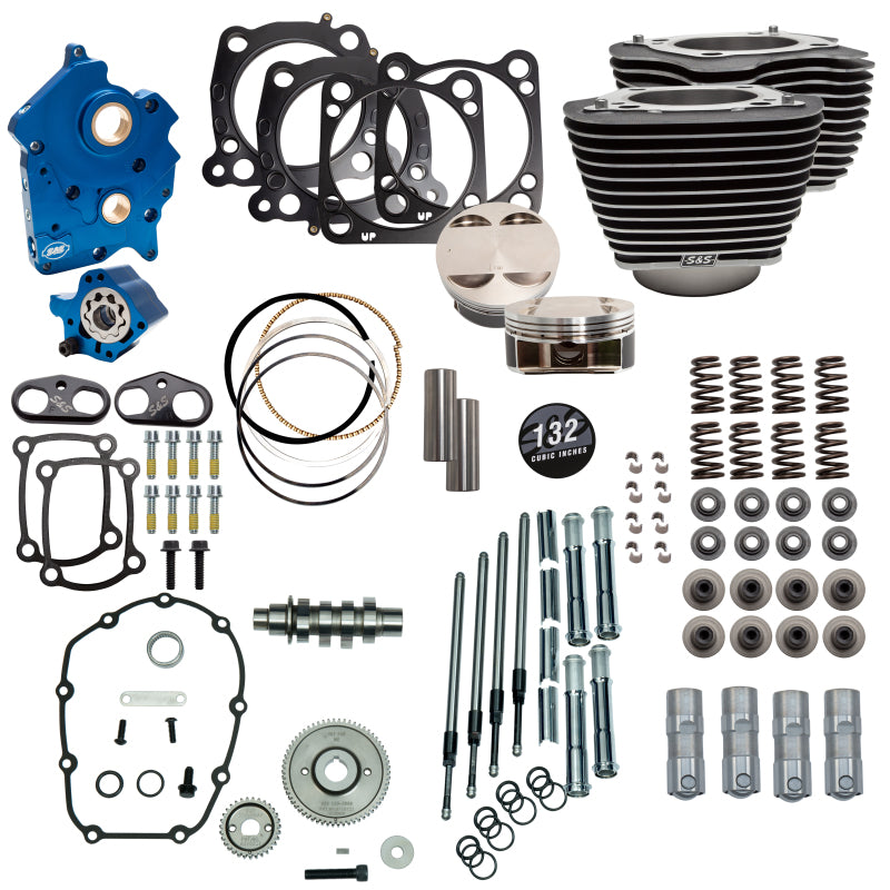 S&S Cycle 2017+ M8 132in Power Pack w/ Chrm Pushrod Tubes & Gear Drive Cam - Black w/ HL - Incl. VVT