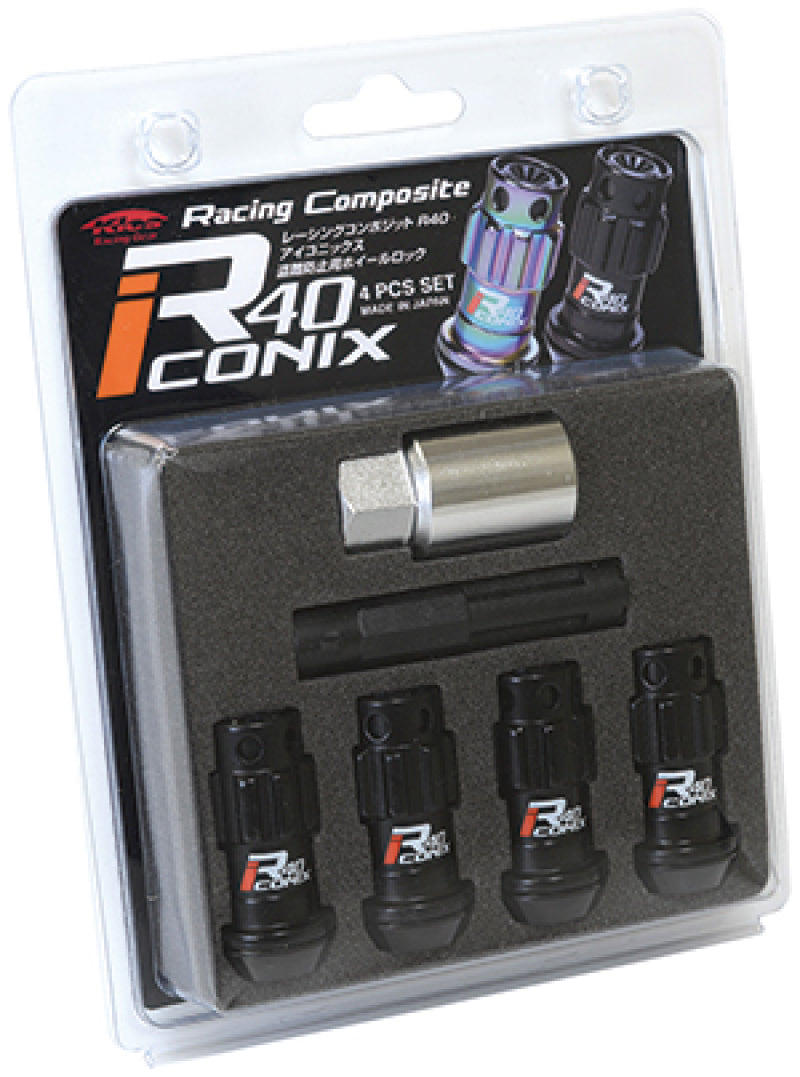 Project Kics 12X1.50 R40 Iconix Black Lug Nut Lock Set - 4